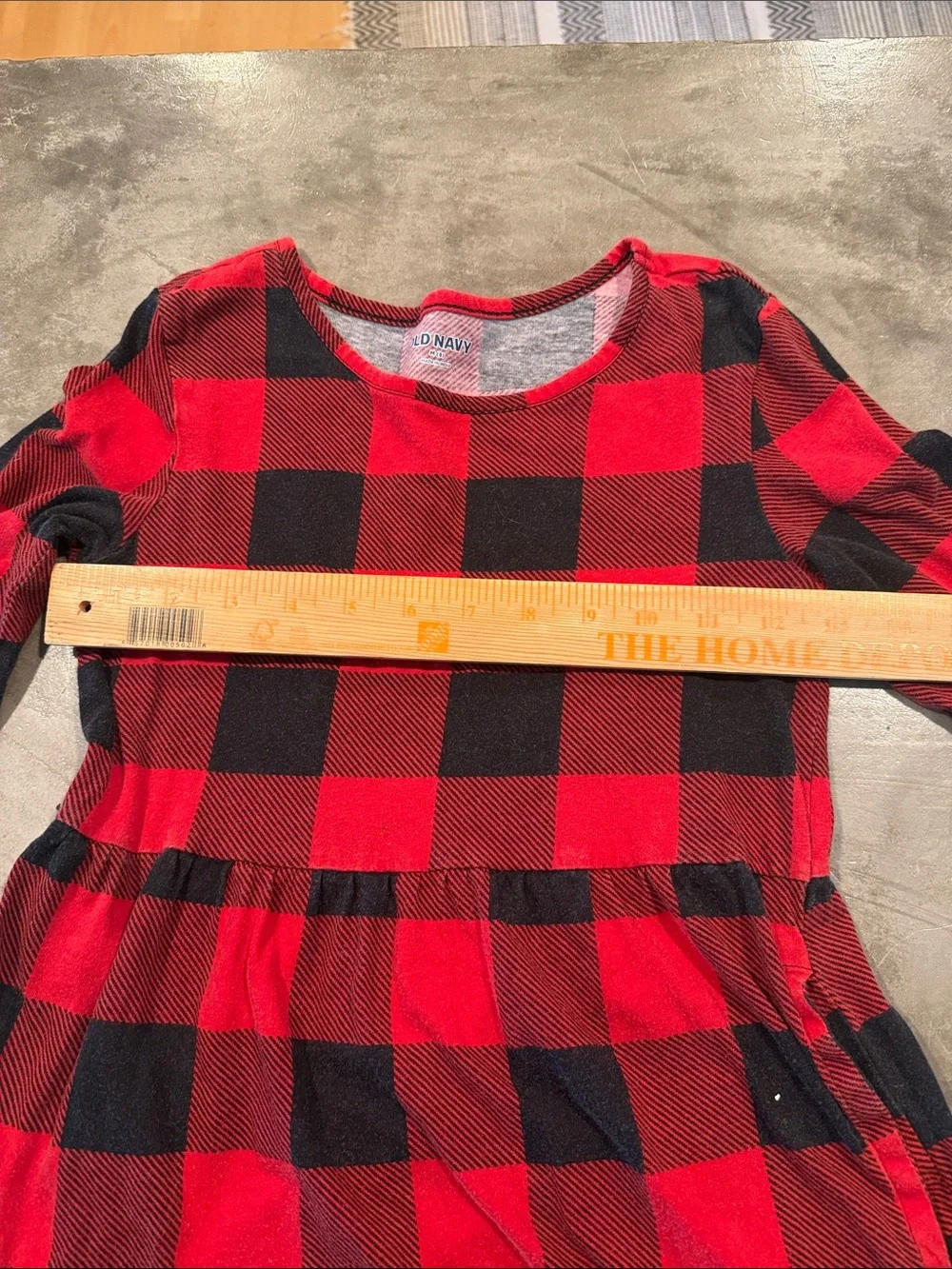 Old Navy Red and Black Buffalo Plaid Tiered Long-Sleeve Dress
